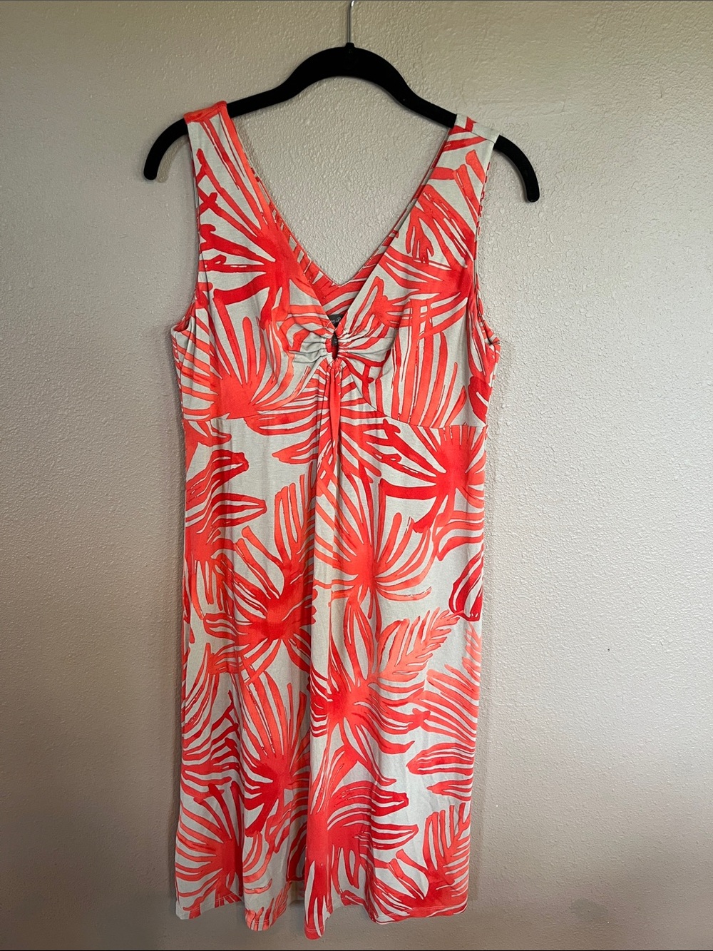Tommy Bahama Coral and Tan Printed V-Neck Dress